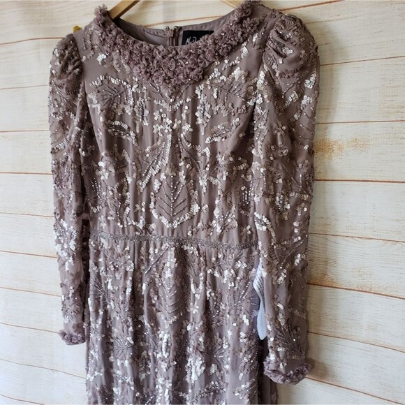 Mac Duggal Sparkling Mauve Sequined Midi Dress - Picture 4 of 11